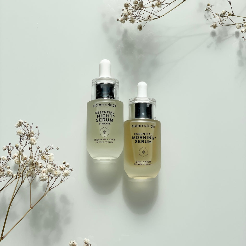 Das essenzielle Morgen Serum und das hochwirksame Nacht Serum im Duo Set von skinmeleon skincare